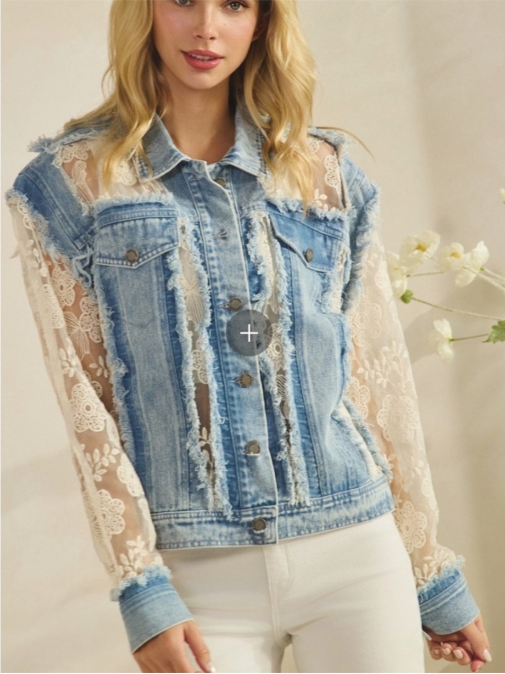 NWT Western Floral Lace Semi Sheer Button Down Frayed
Jacket - Picture 10 of 13